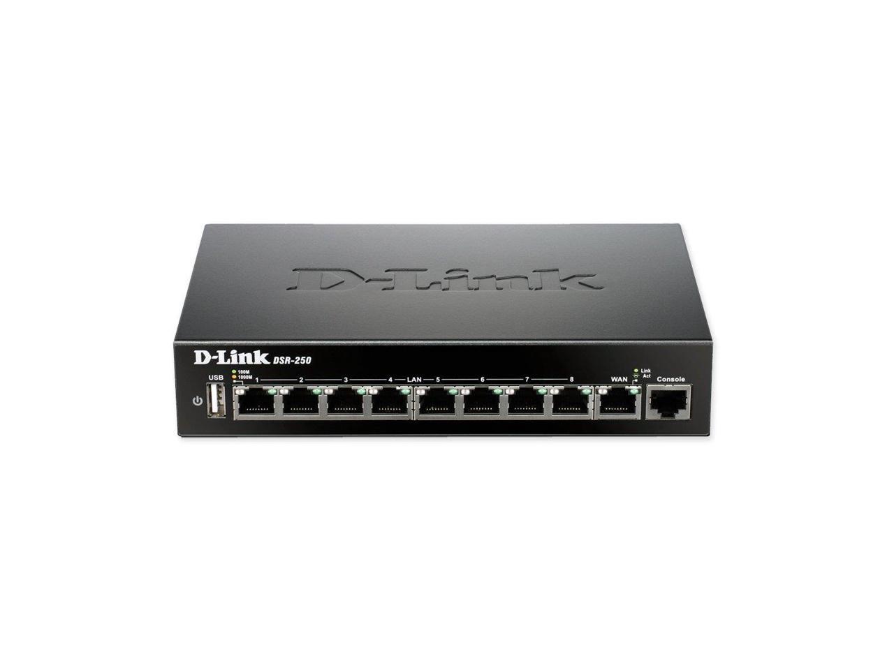 D-LINK SYSTEMS DSR-250 WIRED SSL VPN ROUTER, 8 GIGABIT PORTS, 1 WAN. LIMITED LIFETIME WARRANTY.