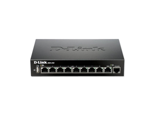 D-LINK SYSTEMS DSR-250 WIRED SSL VPN ROUTER, 8 GIGABIT PORTS, 1 WAN. LIMITED LIFETIME WARRANTY.