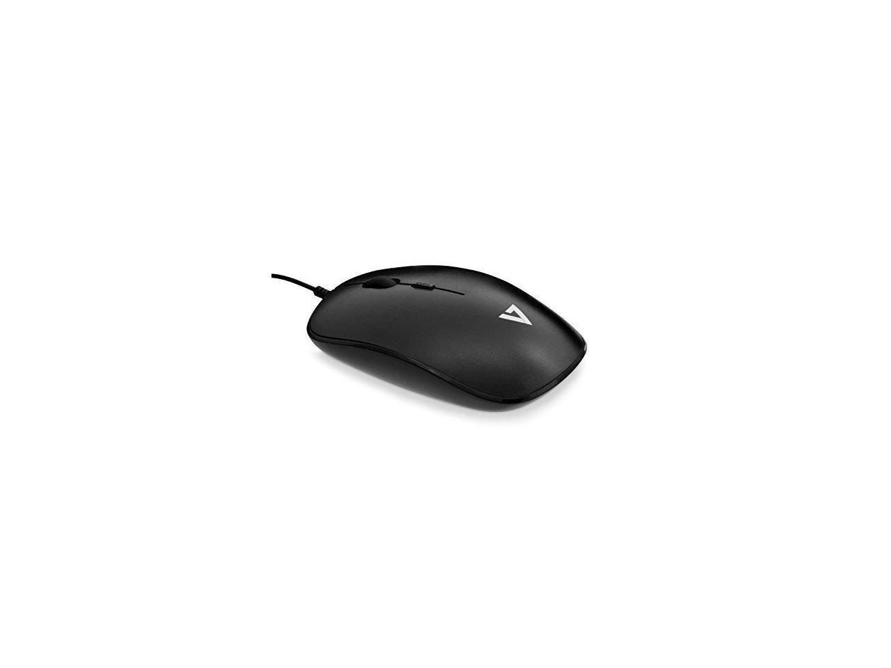 V7 MU200-1N Black 4 Buttons 1 x Wheel USB Wired Optical 1600 dpi Low Profile Mouse