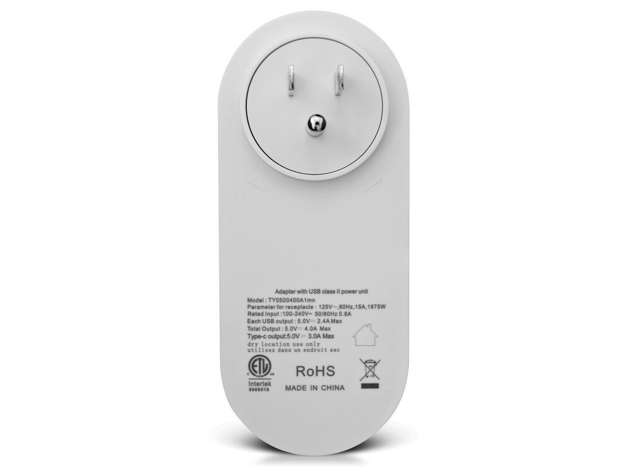 V7 1 Outlet, Rotating Travel Surge 400J w/USB-C - 1 x NEMA 5-15R, 2 x USB - 1875 VA - 400 J - 120 V AC, 230 V AC Input