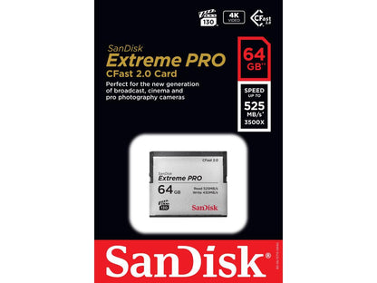 SanDisk - SDCFSP-064G-A46D - SanDisk Extreme Pro 64 GB CFast Card - 525 MB/s Read - 430 MB/s Write - Lifetime Warranty