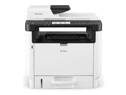 Ricoh SP 330SFN Laser Multifunction Printer - Monochrome - Plain Paper Print - Desktop - Copier/Fax/Printer/Scanner - 34 ppm Mono Print - 1200 x 1200 dpi Print - Automatic Duplex Print - 1 x Automatic