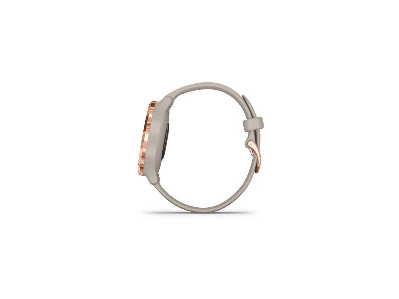 Garmin Vivomove 3S Hybrid Smartwatch with Real Watch Hands and Hidden Touchscreen Display - Light Sand Silicone with Rose Gold Hardware