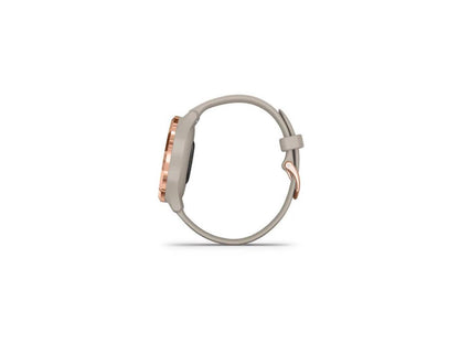 Garmin Vivomove 3S Hybrid Smartwatch with Real Watch Hands and Hidden Touchscreen Display - Light Sand Silicone with Rose Gold Hardware