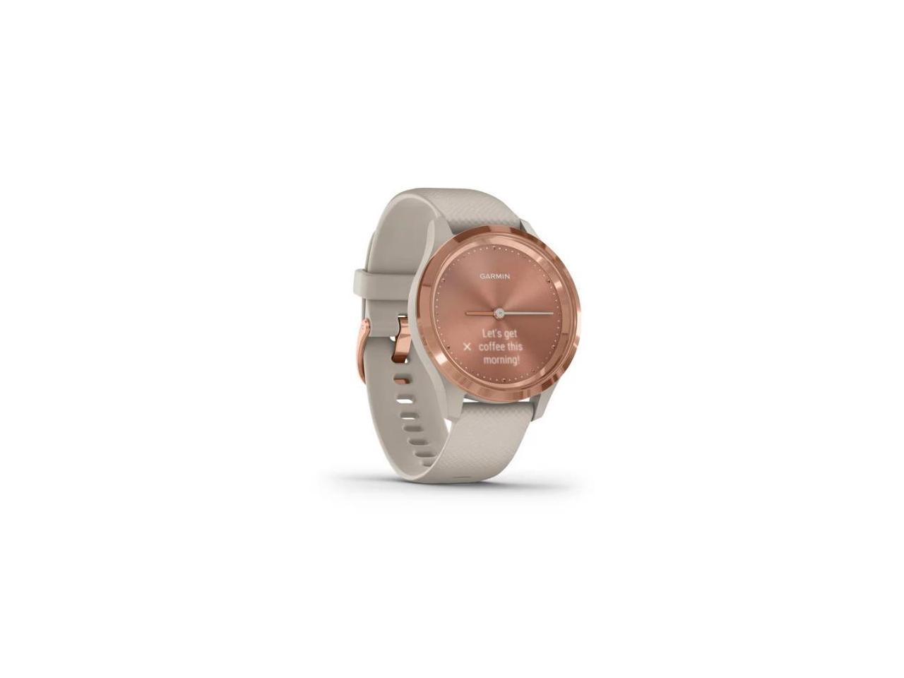 Garmin Vivomove 3S Hybrid Smartwatch with Real Watch Hands and Hidden Touchscreen Display - Light Sand Silicone with Rose Gold Hardware