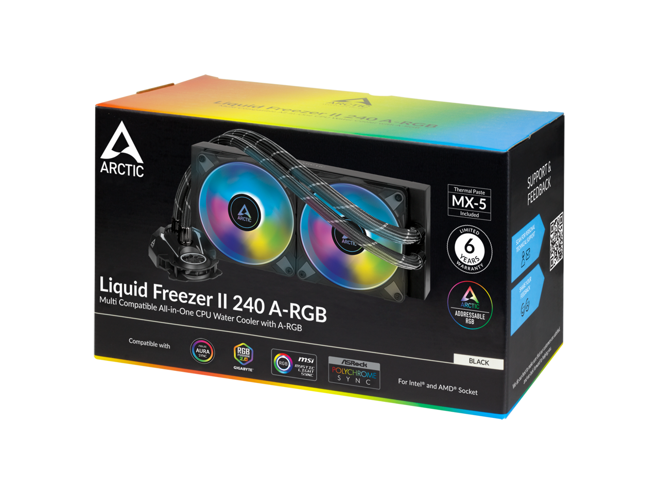 ARCTIC ACFRE00093A Liquid Freezer II 240 A-RGB - Multi-Compatible All-in-one CPU AIO Water Cooler with A-RGB, Compatible with Intel & AMD, efficient PWM-Controlled Pump, Fan Speed: 200-1800 RPM -Black