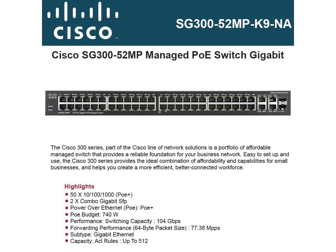Cisco SG300-52MP-K9-NA SG300 52 Port Gigabit Max PoE