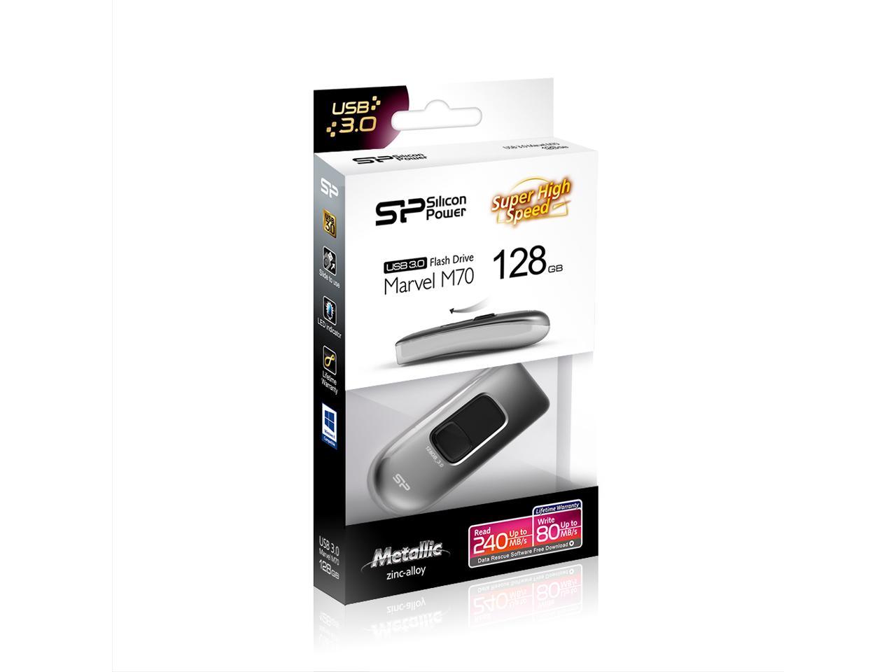 Silicon Power Marvel M70 128GB 240/80 MB/s (read/write) Retractable USB 3.0 Flash Drive Silver