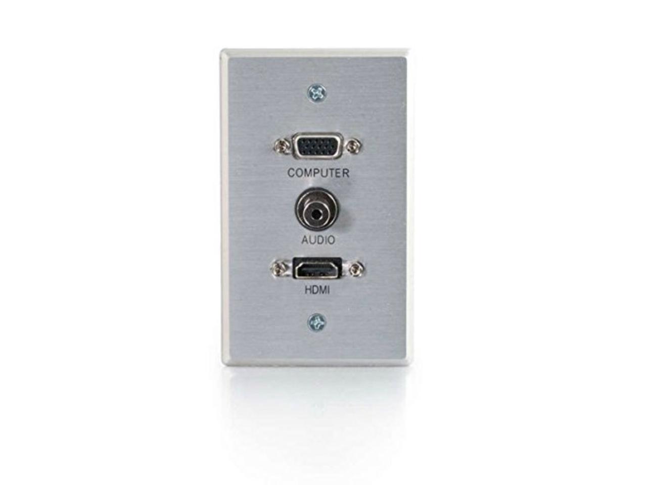 C2G 41034 SINGLE GANG HDMI HD15 VGA AND 3.5MM WALL PLATE - BRUSHED ALUMINUM