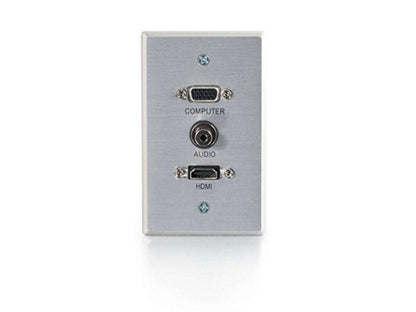 C2G 41034 SINGLE GANG HDMI HD15 VGA AND 3.5MM WALL PLATE - BRUSHED ALUMINUM