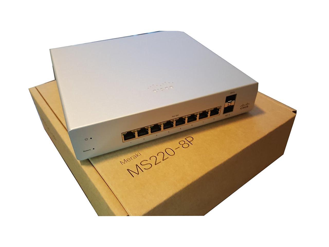 Cisco Meraki Cloud Managed Switching MS220-8P - 8 port gigabit Ethernet, 1G Uplink, POE, Requires Cloud Licensing