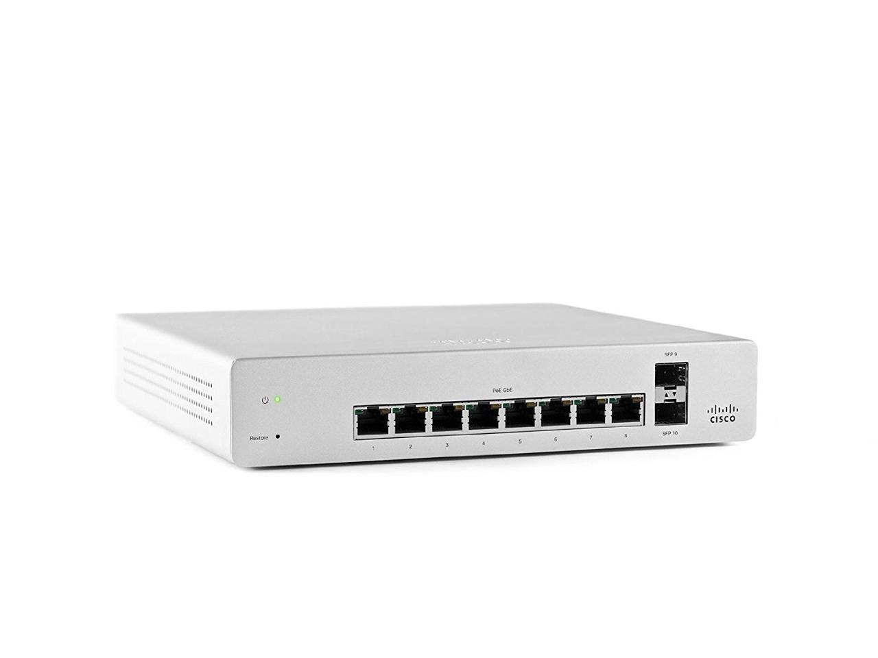 Cisco Meraki Cloud Managed Switching MS220-8P - 8 port gigabit Ethernet, 1G Uplink, POE, Requires Cloud Licensing