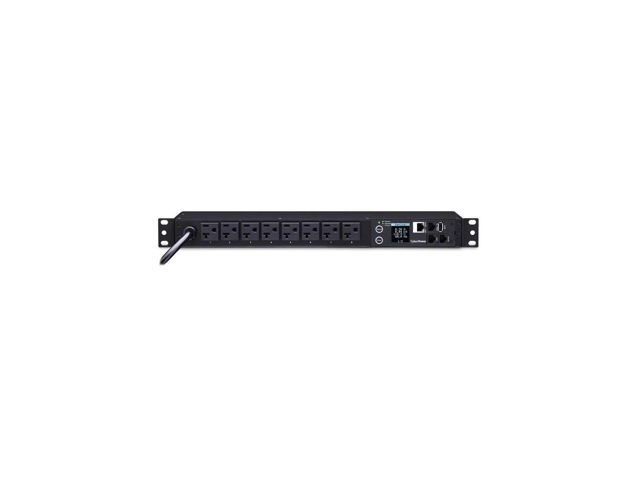 CyberPower PDU31002 Monitored PDU, 100-120V, 20A, 8 NEMA 5-20R Outlets, 1U Rackmount