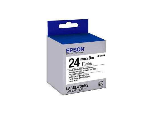 Epson LK-6WBB Label Works Labels Matte Blk/Wht 24Mm Tape Cart
