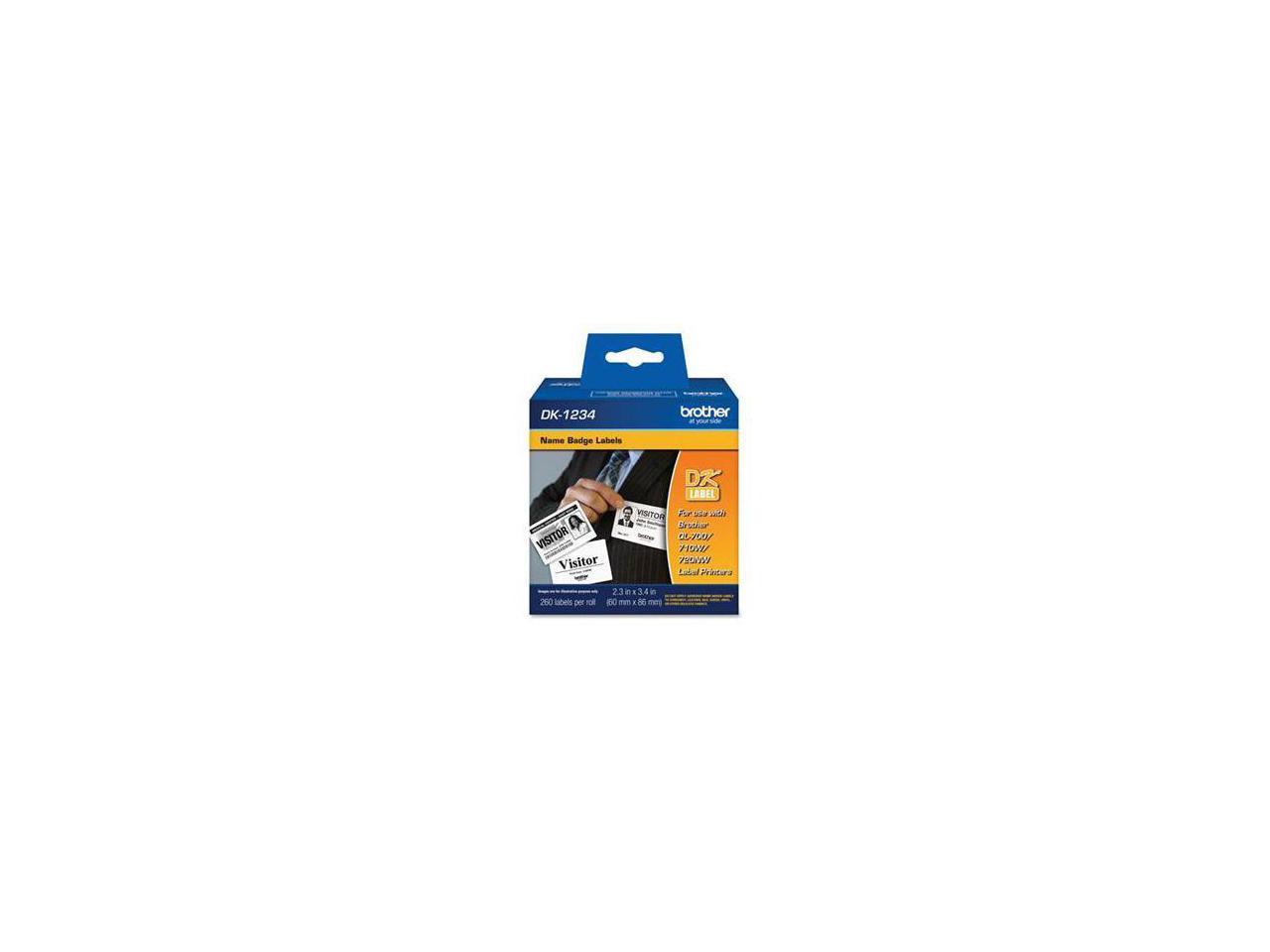 Brother DK1234 Brother Name Badge Label - 2.36" Width x 3.39" Length - Rectangle - Direct Thermal - White - Paper - 260 Label