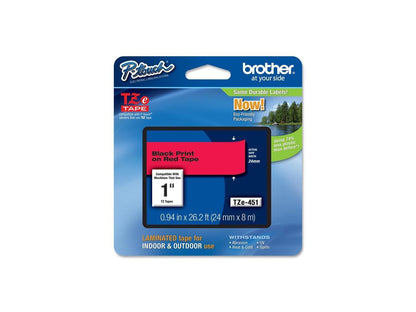 Brother TZE451 24 mm (0.94") Black on Red tape for P-Touch 8 m (26.20 ft.)
