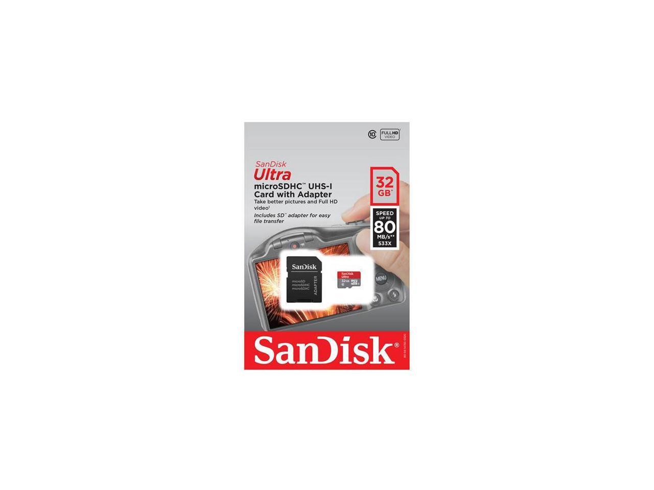 SanDisk Ultra 32GB microSDHC Memory Card with SD Adapter Model SDSQUNC-032G-AN6IA