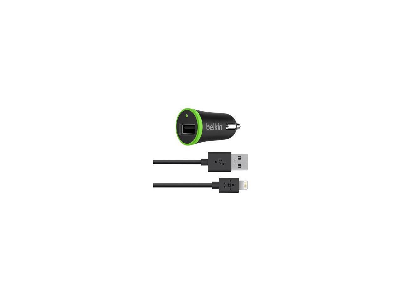 BELKIN F8J078bt04-BLK Black Car Charger with Lightning to USB Cable (10 Watt/2.1 Amp)