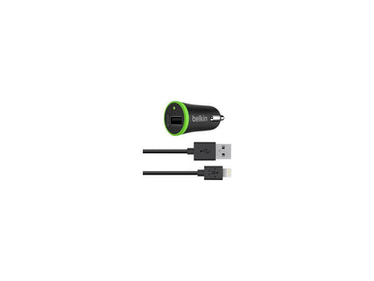BELKIN F8J078bt04-BLK Black Car Charger with Lightning to USB Cable (10 Watt/2.1 Amp)