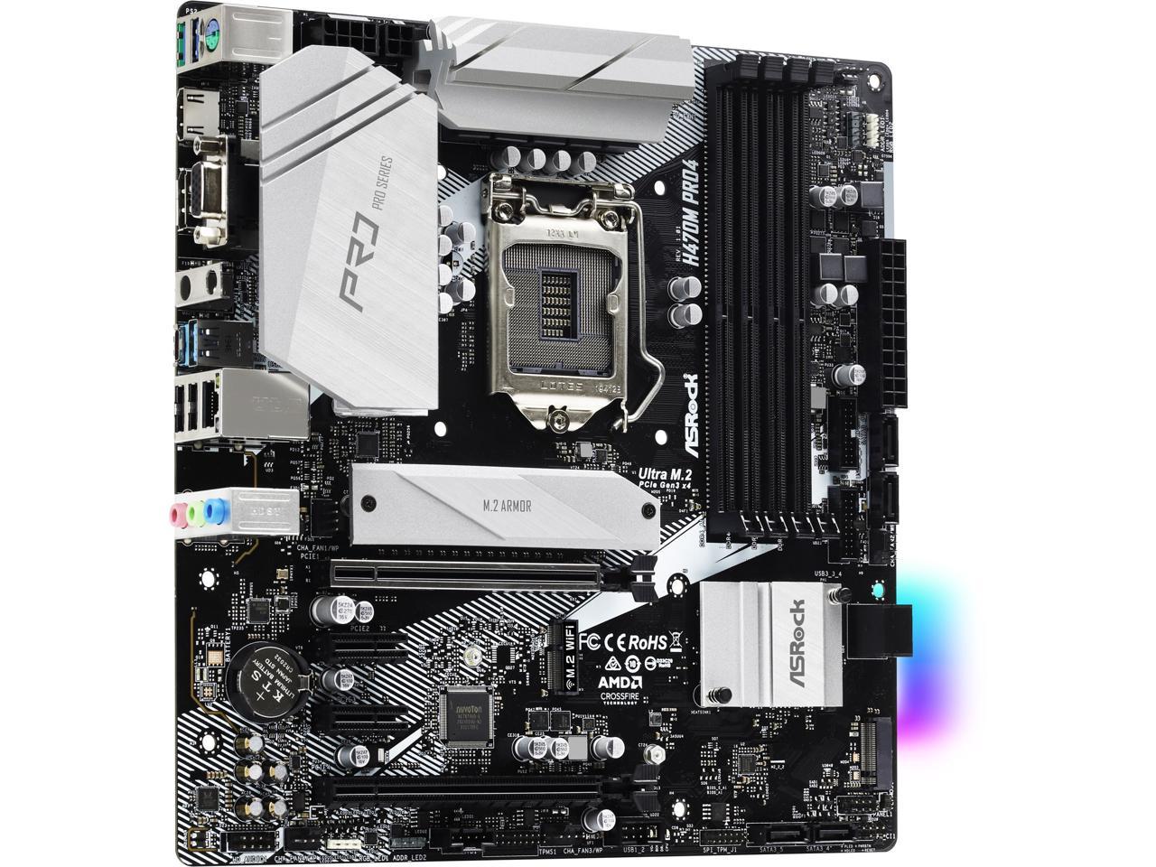 ASRock H470M PRO4 LGA 1200 Intel H470 SATA 6Gb/s Micro ATX Intel Motherboard