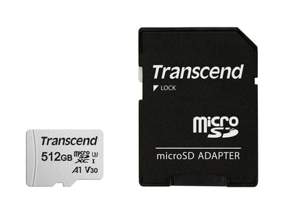 512GB Transcend 300S microSDXC UHS-I U3 V30 A1 CL10 Memory Card with SD Adapter 95MB/sec