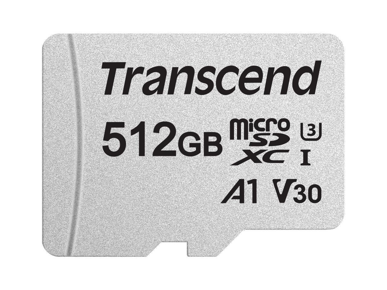512GB Transcend 300S microSDXC UHS-I U3 V30 A1 CL10 Memory Card with SD Adapter 95MB/sec