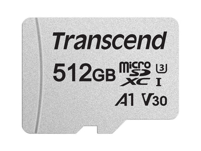512GB Transcend 300S microSDXC UHS-I U3 V30 A1 CL10 Memory Card with SD Adapter 95MB/sec