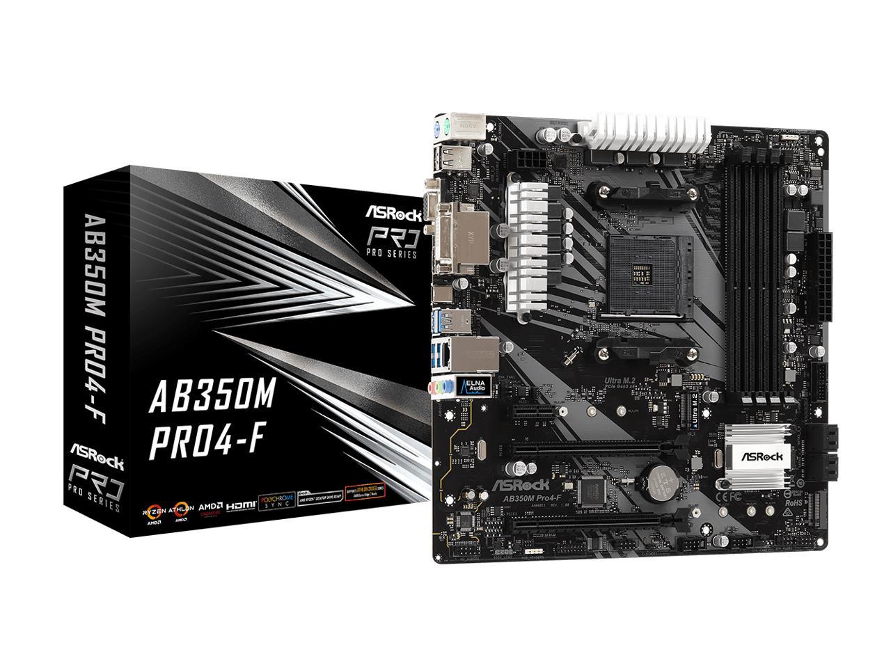 Asrock AB350M PRO4-F Socket AM4 Micro ATX Motherboard