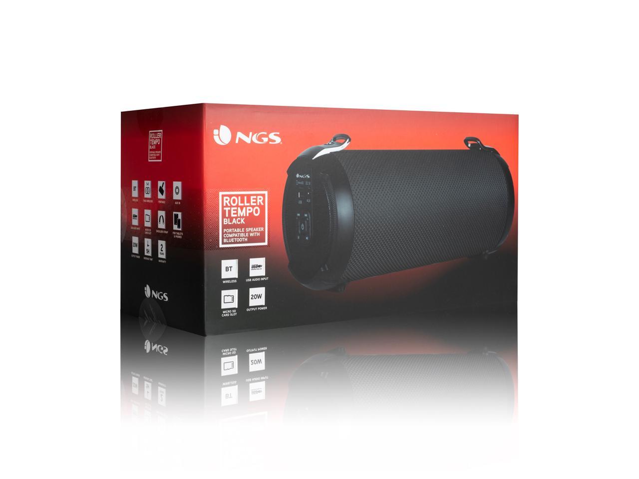 NGS 20W Portable Wireless TWS & BT Speaker with USB/SD/AUX IN - Roller Tempo, Black