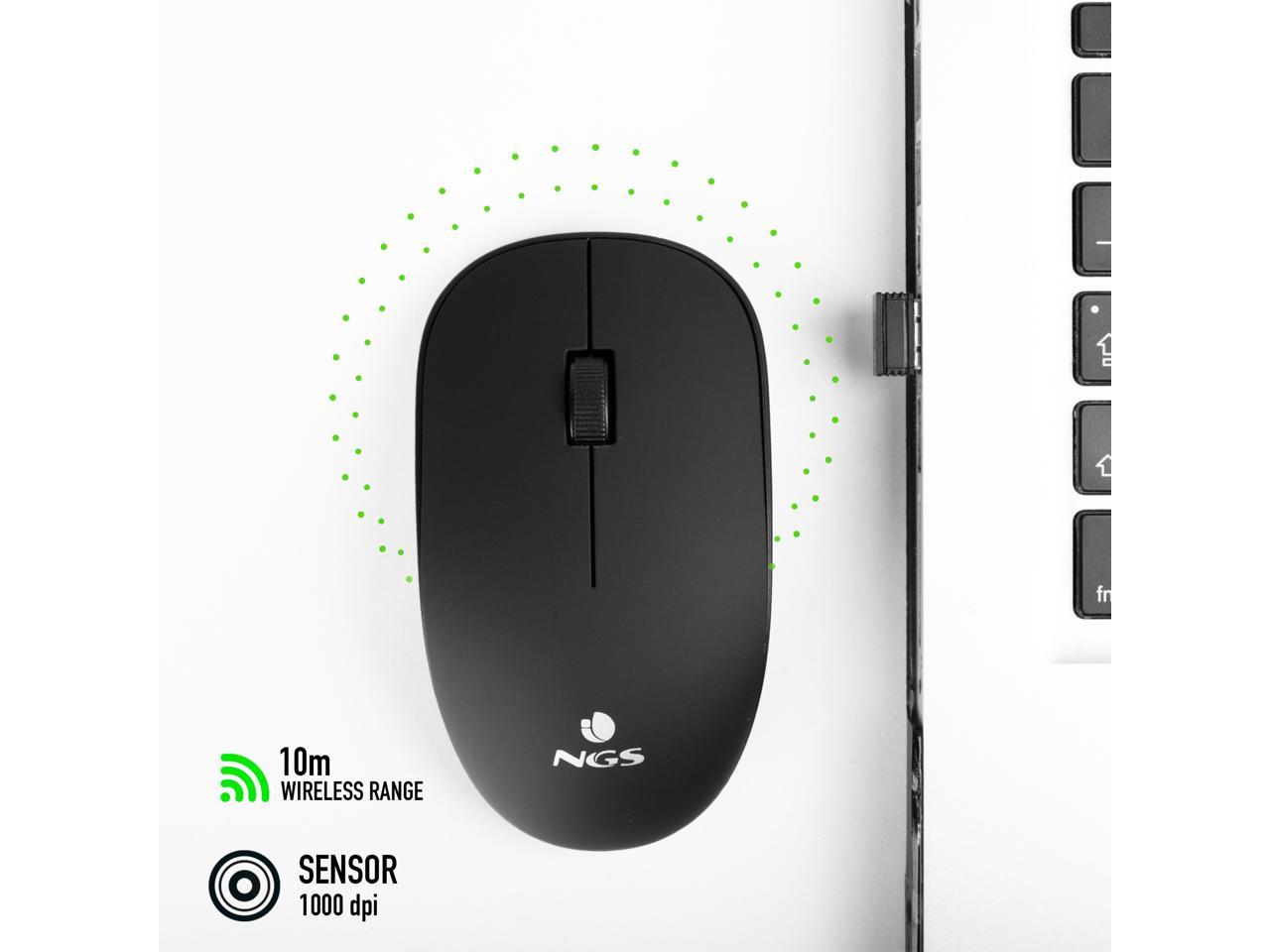 NGS 2.4GhZ Wireless Optical Mouse, Easy Alpha - Black