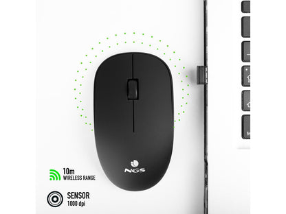 NGS 2.4GhZ Wireless Optical Mouse, Easy Alpha - Black