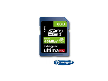 Integral 8GB Ultima Pro SDHC UHS-1 Memory Card Class 10 High Speed 45MB\Sec Model INSDH8G10-45