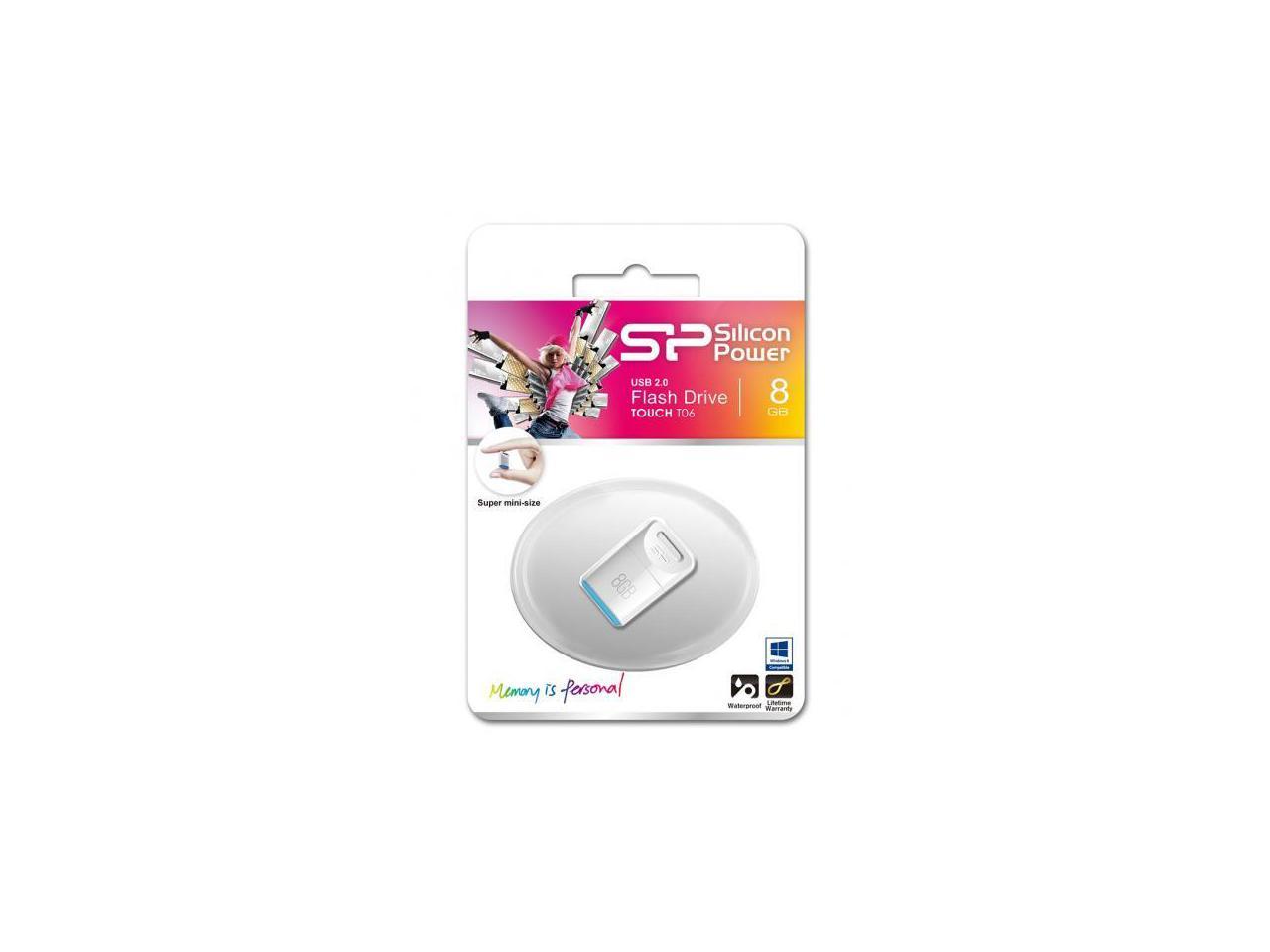 Silicon Power 8GB Silicon Power Touch T06 Compact USB Flash Drive White Model SP008GBUF2T06V1W