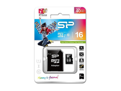 Silicon Power 16GB microSD Memory Card SDHC Class 10 w/ SD adapter Model SP016GBSTH010V10SP