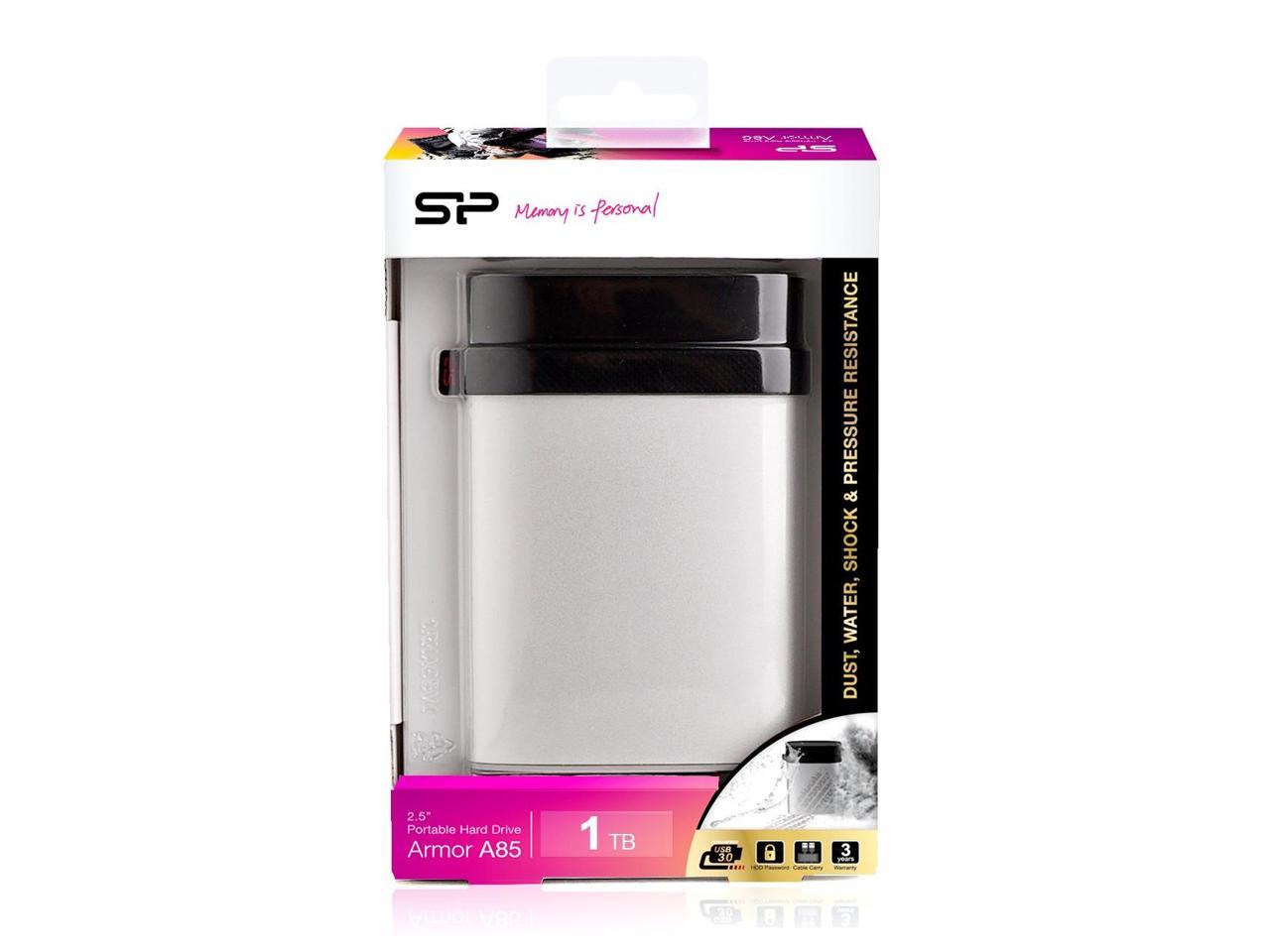 Silicon Power 1TB Armor A85 IP68 Waterproof and Shockproof Portable Hard Drive USB 3.0 Model SP010TBPHDA85S3S Silver