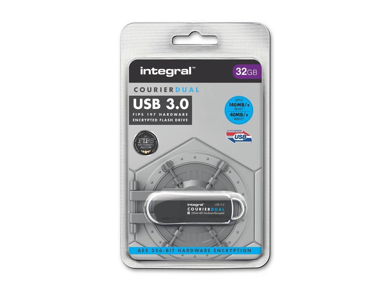 32GB Integral Courier Dual USB3.0 FIPS-197 Encrypted Flash Drive