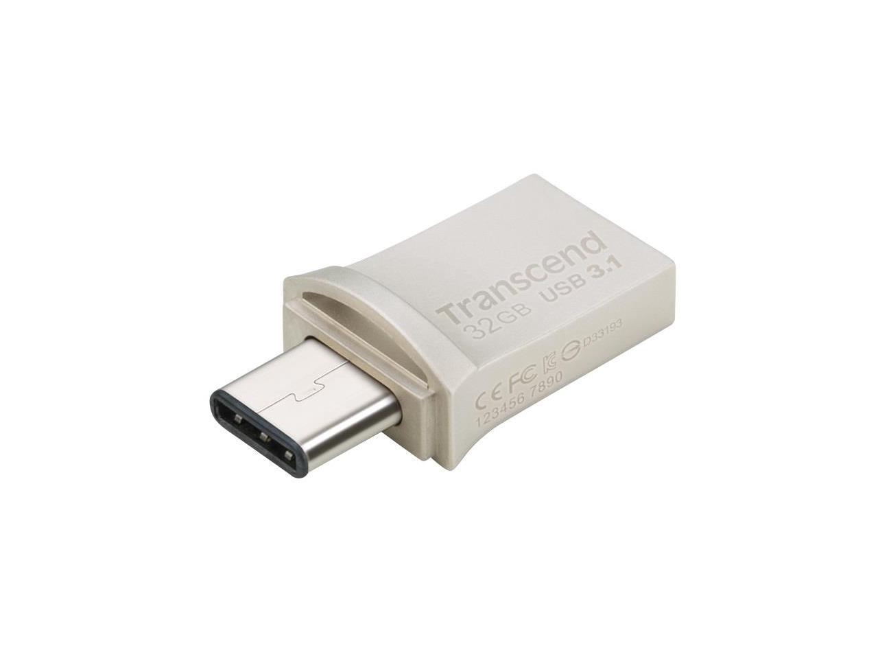 Transcend 32GB JetFlash 890 USB 3.1 On-The-Go Flash Drive - 32 GB - USB 3.1, USB - 256-bit AES