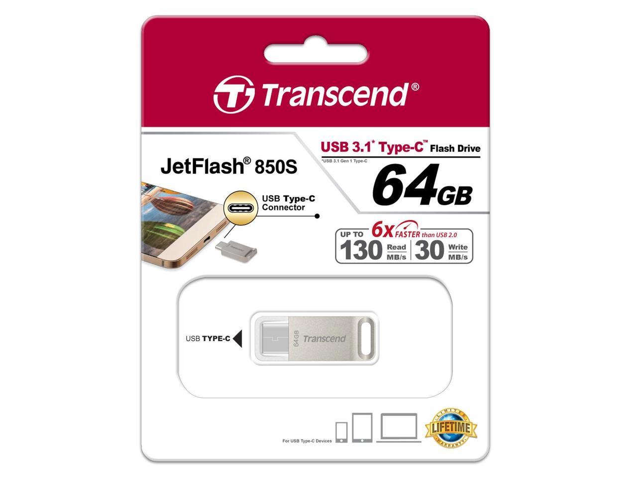 Transcend JetFlash 850 64GB USB 3.1 Flash Drive Model TS64GJF850S