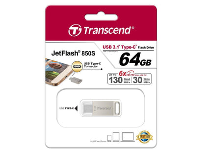 Transcend JetFlash 850 64GB USB 3.1 Flash Drive Model TS64GJF850S
