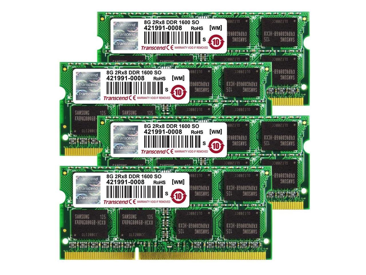Transcend 32GB (8GB x 4 Kit) JetMemory DDR3- 1600 SO-DIMM 2Rx8 iMAC Mid 2011 - Late 2012 (TS32GJMA524H)