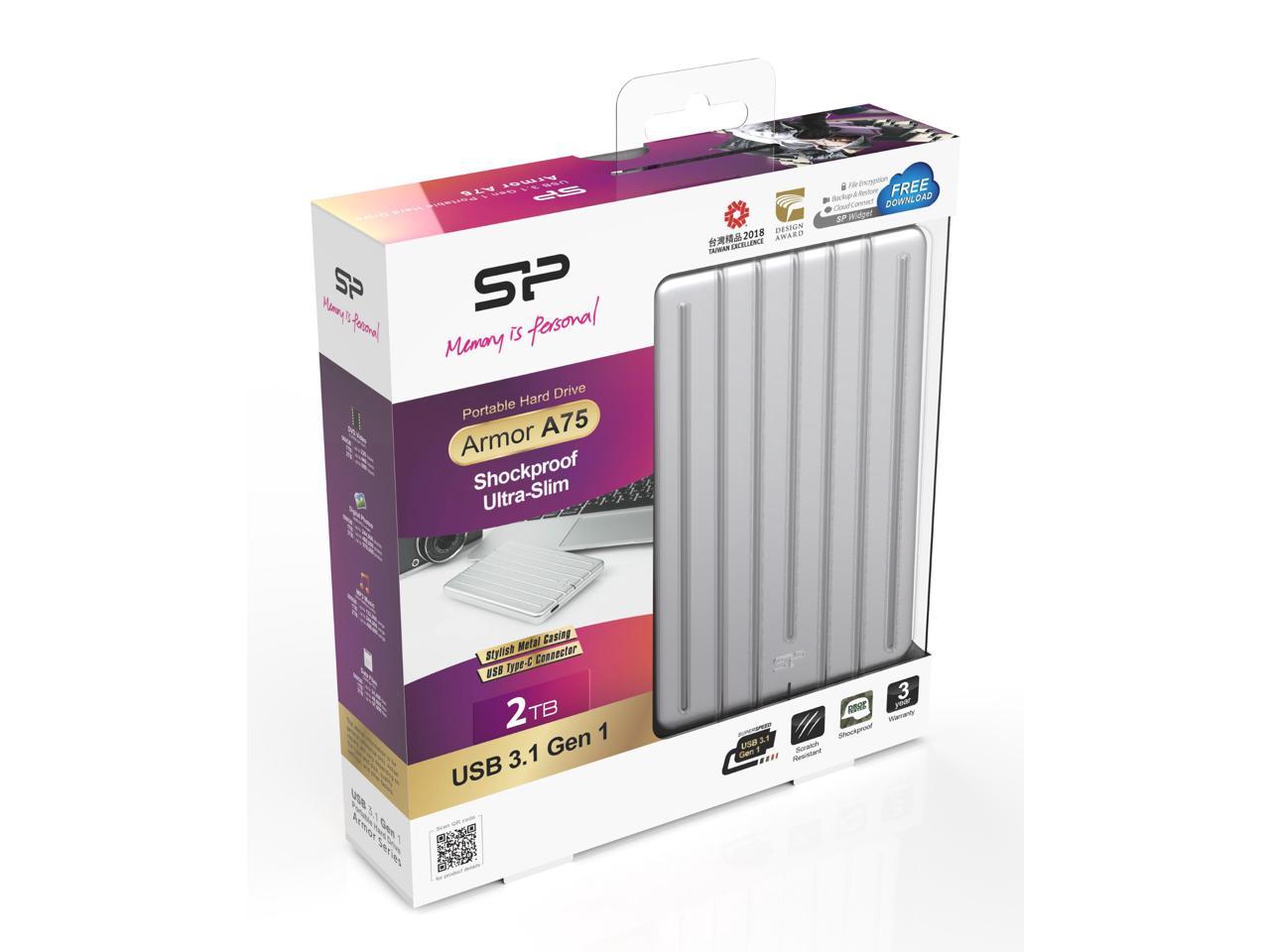 2TB Silicon Power Armor A75 USB3.1 Gen 1 Ultra-Slim (12.2mm) Shockproof Portable Hard Drive