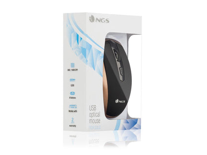 NGS Tick Wired Optical Gaming Mouse, 5 Buttons + Scroll Wheel - Gold