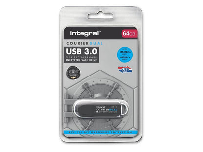 64GB Integral Courier Dual USB3.0 FIPS-197 Encrypted Flash Drive