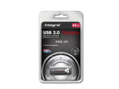 64GB Integral Drive FIPS 197 Encrypted USB3.0 Flash Drive (AES 256-bit Hardware Encryption)