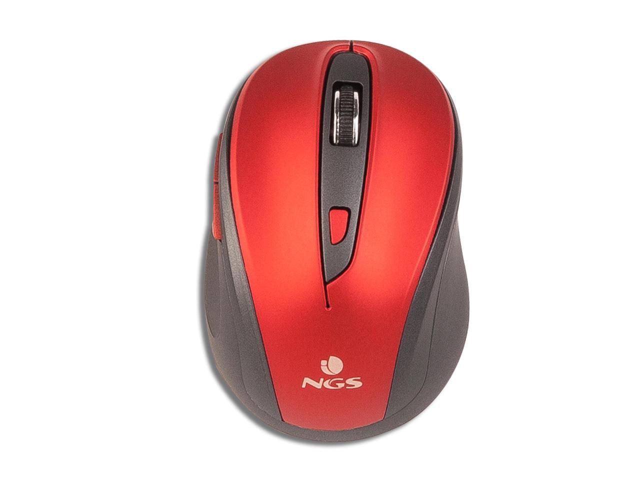 NGS 2.4GHz Wireless Optical Silent Mouse, 5 Buttons + Scroll Wheel - Evo Mute Red