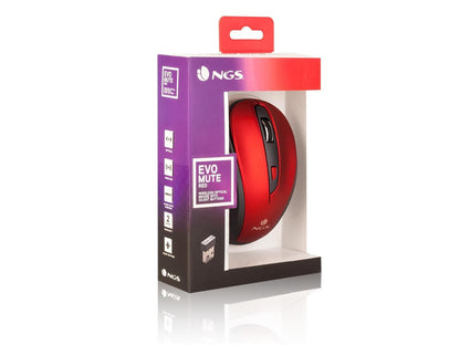NGS 2.4GHz Wireless Optical Silent Mouse, 5 Buttons + Scroll Wheel - Evo Mute Red