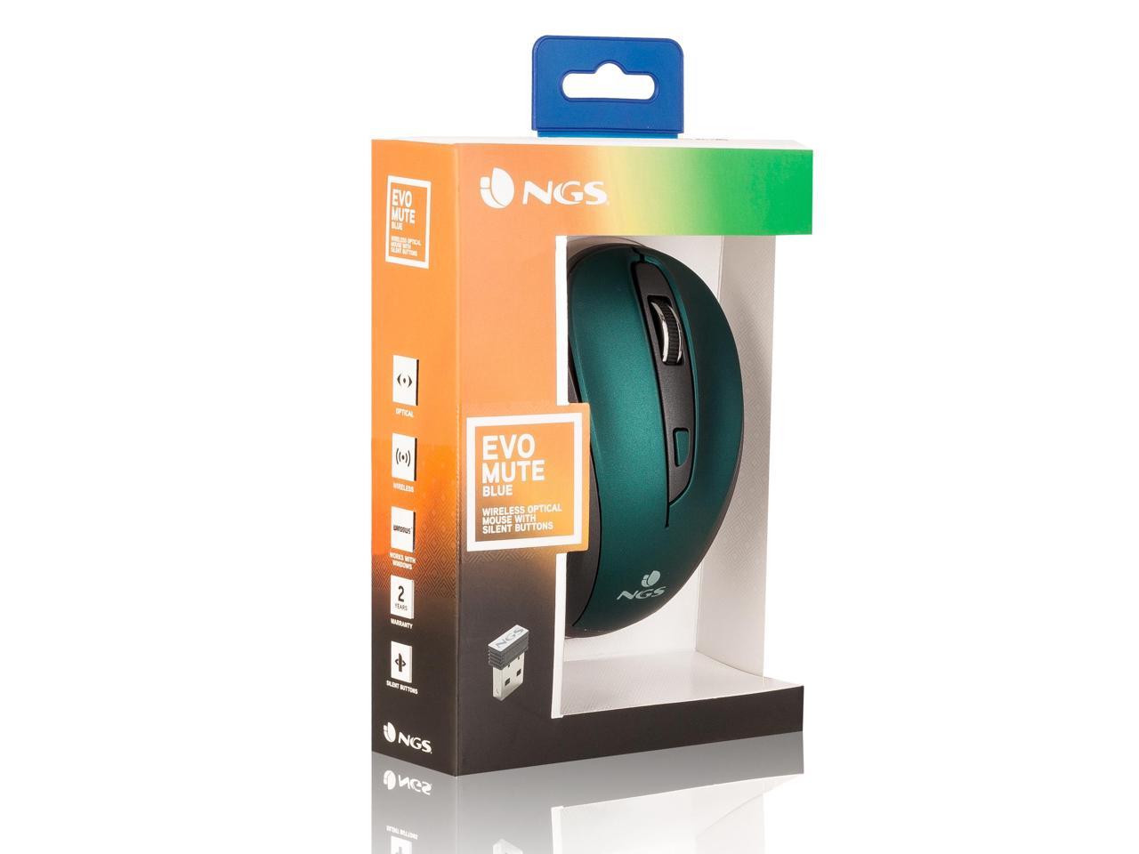 NGS 2.4GHz Wireless Optical Silent Mouse, 5 Buttons + Scroll Wheel - Evo Mute Blue