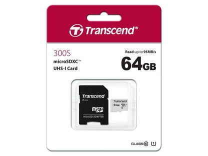 64GB Transcend 300S microSDXC UHS-I CL10 Memory Card with SD Adapter 95MB/sec