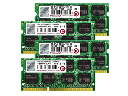 32GB Transcend Apple Mac JetMemory DDR3L 1600MHz CL11 1.35V SO-DIMM 4x8GB Quad Channel Kit