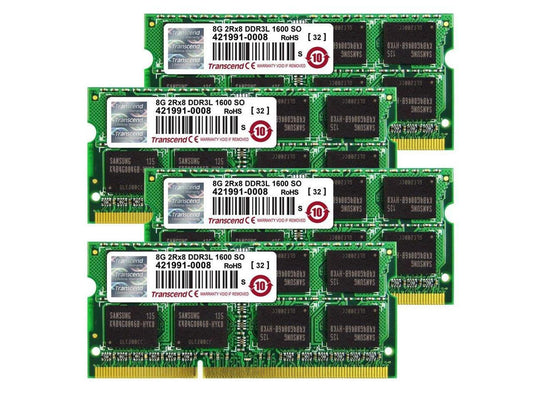 32GB Transcend Apple Mac JetMemory DDR3L 1600MHz CL11 1.35V SO-DIMM 4x8GB Quad Channel Kit